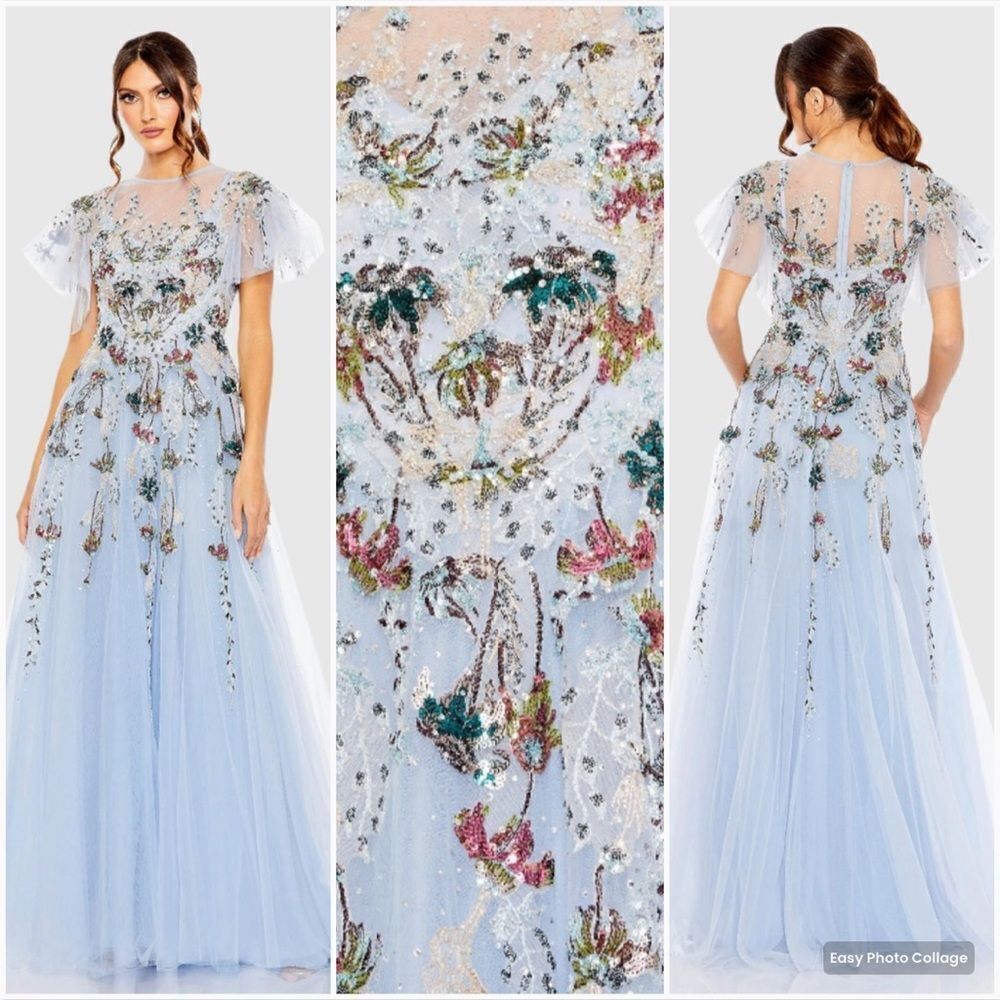 MAC DUGGAL 20436 Embellished Multi Color Flutter Sleeve A-Line Dress